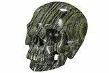 Realistic, Polished Green Zebra Jasper Skull #116516-2